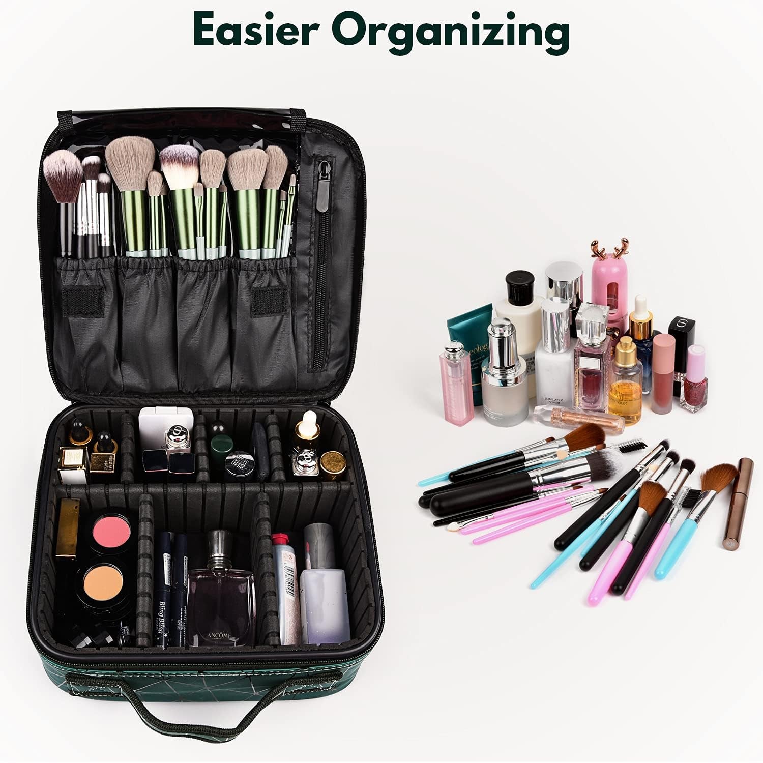 Travel Makeup Case Professional Cosmetic Train Cases Artist Storage Bag Make up Tool Boxes Brushes Bags with Compartments Waterproof Detachable Vanity Organizer