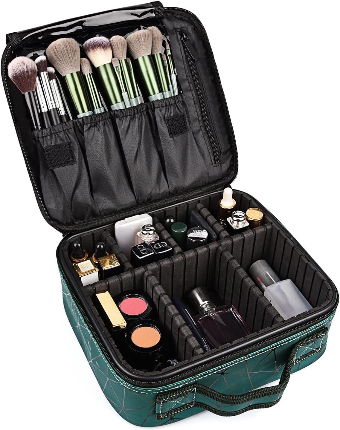 Travel Makeup Case Professional Cosmetic Train Cases Artist Storage Bag Make up Tool Boxes Brushes Bags with Compartments Waterproof Detachable Vanity Organizer
