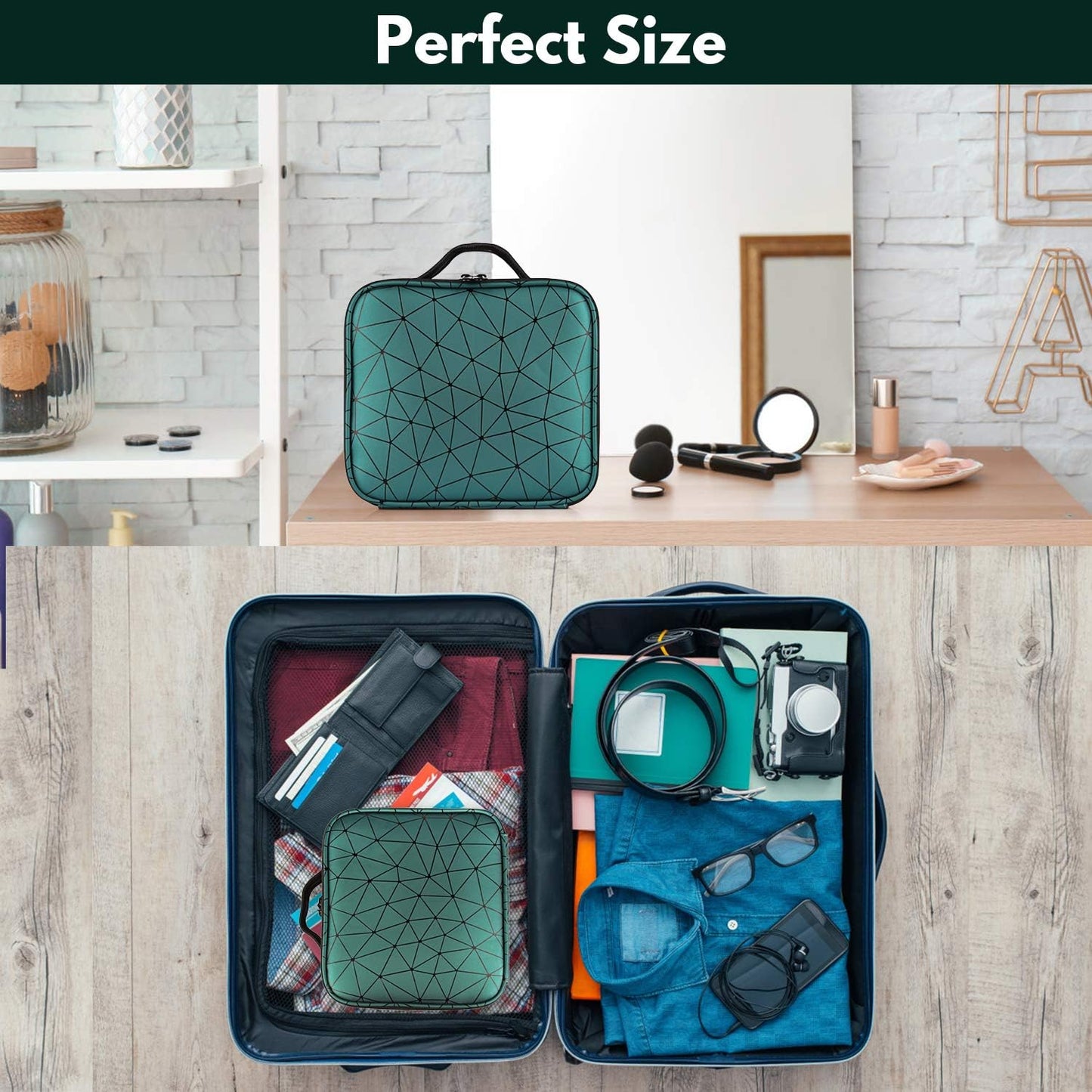 Travel Makeup Case Professional Cosmetic Train Cases Artist Storage Bag Make up Tool Boxes Brushes Bags with Compartments Waterproof Detachable Vanity Organizer