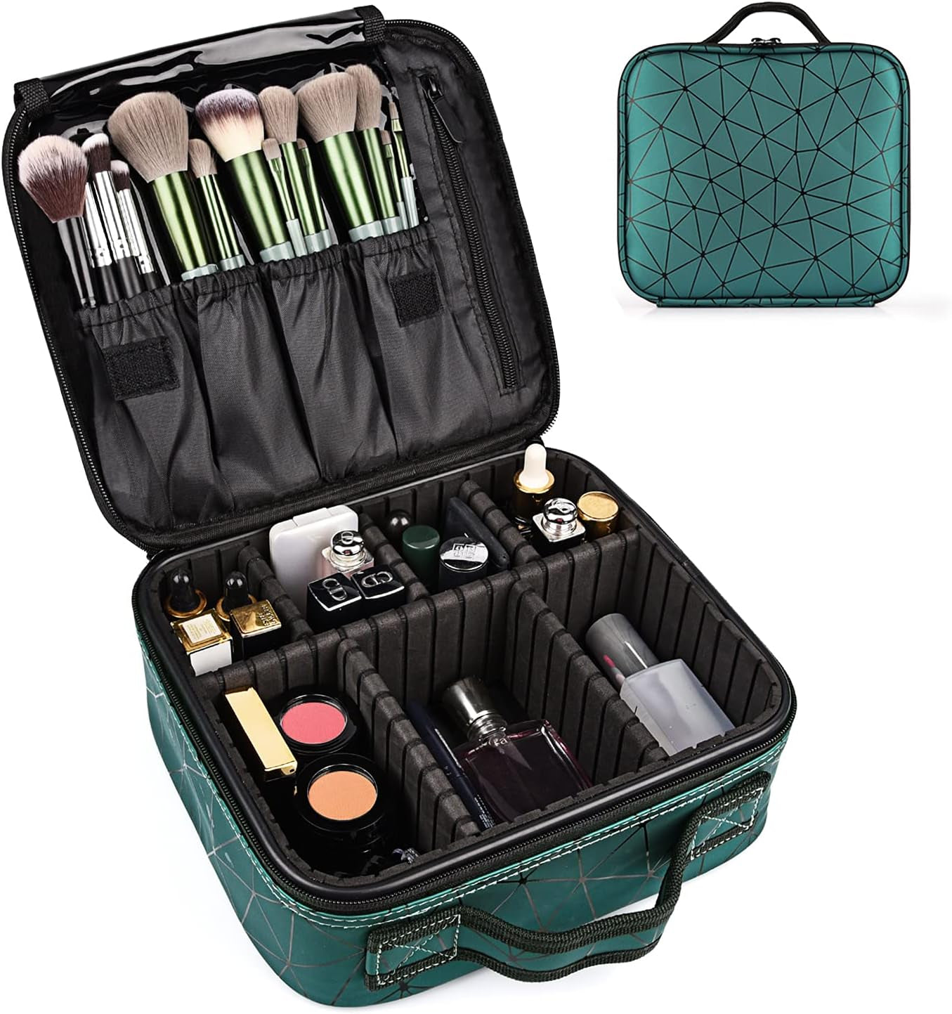 Travel Makeup Case Professional Cosmetic Train Cases Artist Storage Bag Make up Tool Boxes Brushes Bags with Compartments Waterproof Detachable Vanity Organizer